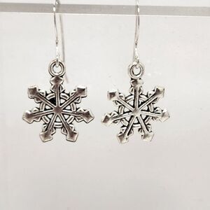 Snowflake Winter Drop Charm Earrings Sterling Silver Earwires Handmade by Me